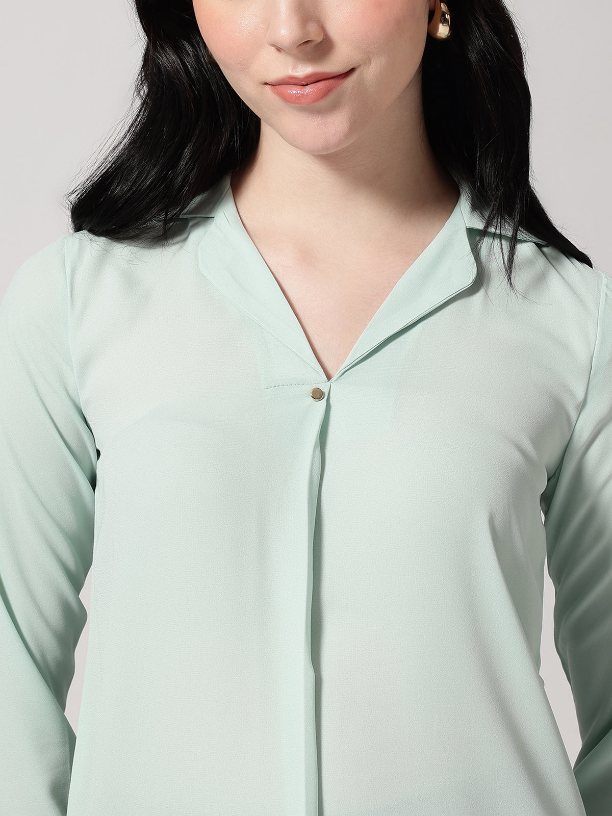 Mint Cuban Collar Long Sleeves Top