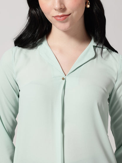 Mint Cuban Collar Long Sleeves Top