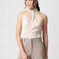 Beige Satin Halter Neck Sleeveless Top