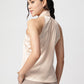 Beige Satin Halter Neck Sleeveless Top