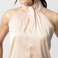 Beige Satin Halter Neck Sleeveless Top