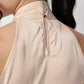 Beige Satin Halter Neck Sleeveless Top