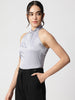 Grey Satin Halter Neck Sleeveless Top