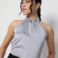 Grey Satin Halter Neck Sleeveless Top
