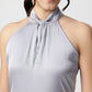 Grey Satin Halter Neck Sleeveless Top