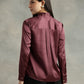 Wine Satin V-Neck Long Sleeves Top