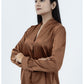 Brown Satin V-Neck Long Sleeves Top
