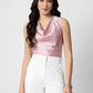 Pink Satin Cowl Neck Sleeveless Top