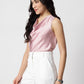 Pink Satin Cowl Neck Sleeveless Top