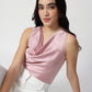 Pink Satin Cowl Neck Sleeveless Top