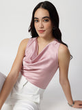 Pink Satin Cowl Neck Top