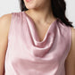 Pink Satin Cowl Neck Sleeveless Top
