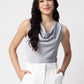 Grey Satin Cowl Neck Sleeveless Top