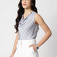 Grey Satin Cowl Neck Sleeveless Top