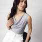 Grey Satin Cowl Neck Sleeveless Top