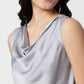 Grey Satin Cowl Neck Sleeveless Top