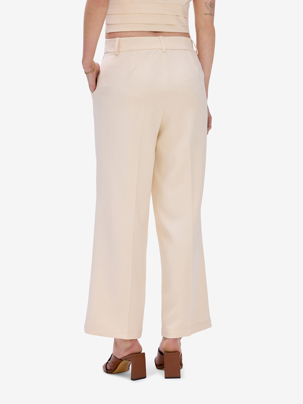 Beige Wide Leg Trousers