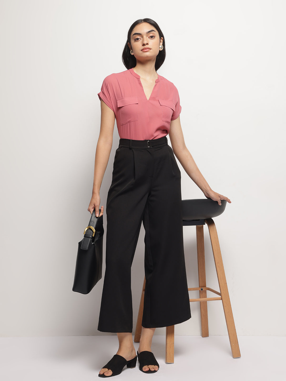 Mandarin Collar V-Neck Dolman Sleeves Top