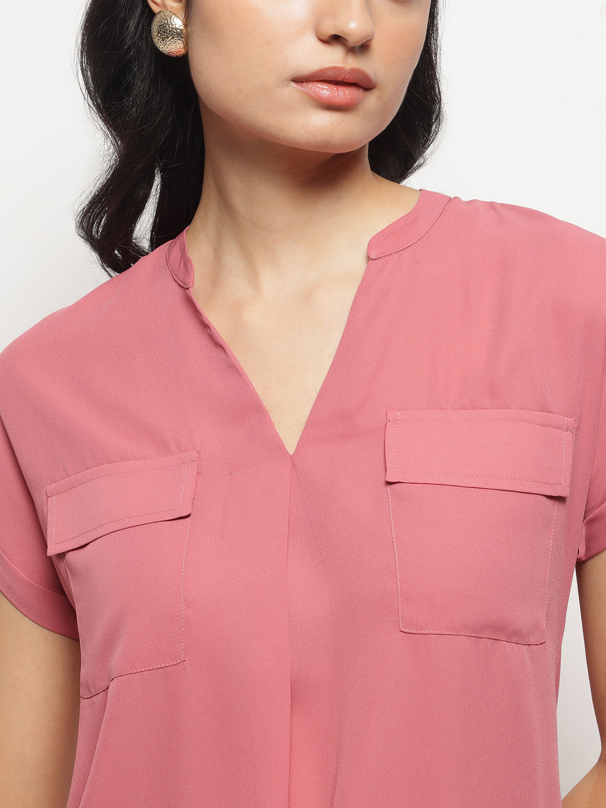 Mandarin Collar V-Neck Dolman Sleeves Top