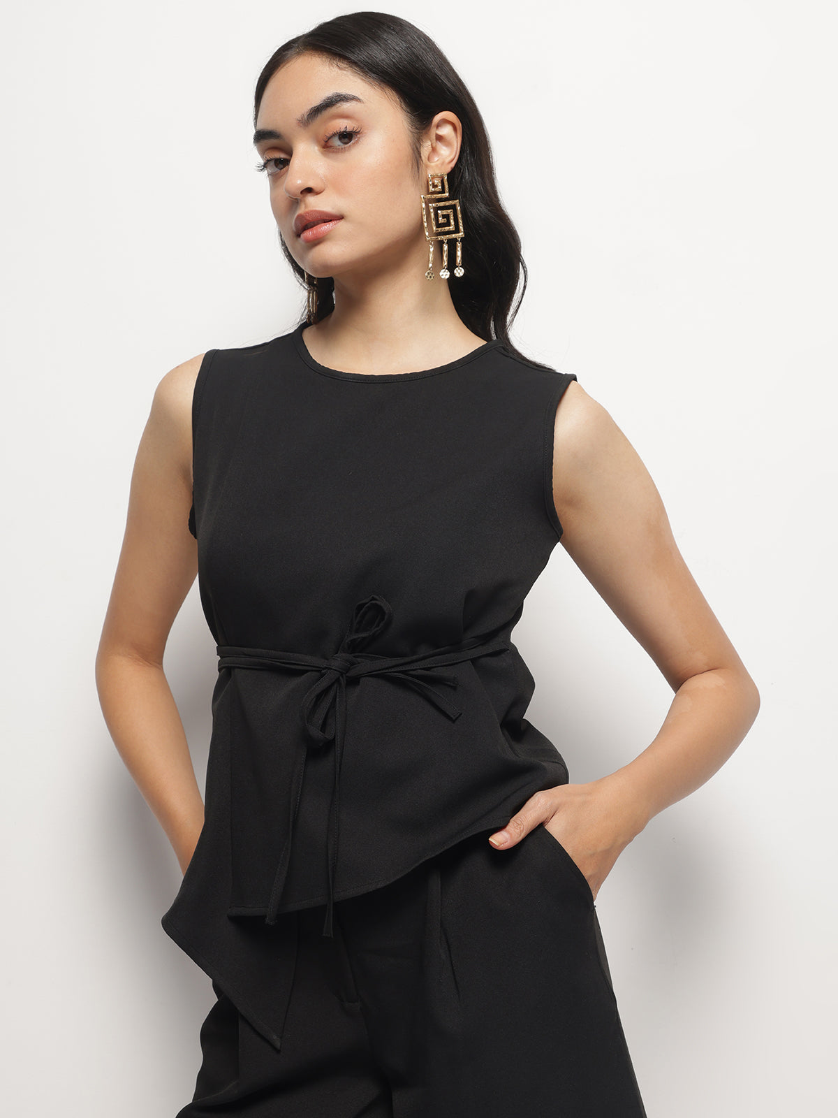 Overlap Asymmetrical Tie Knot Top