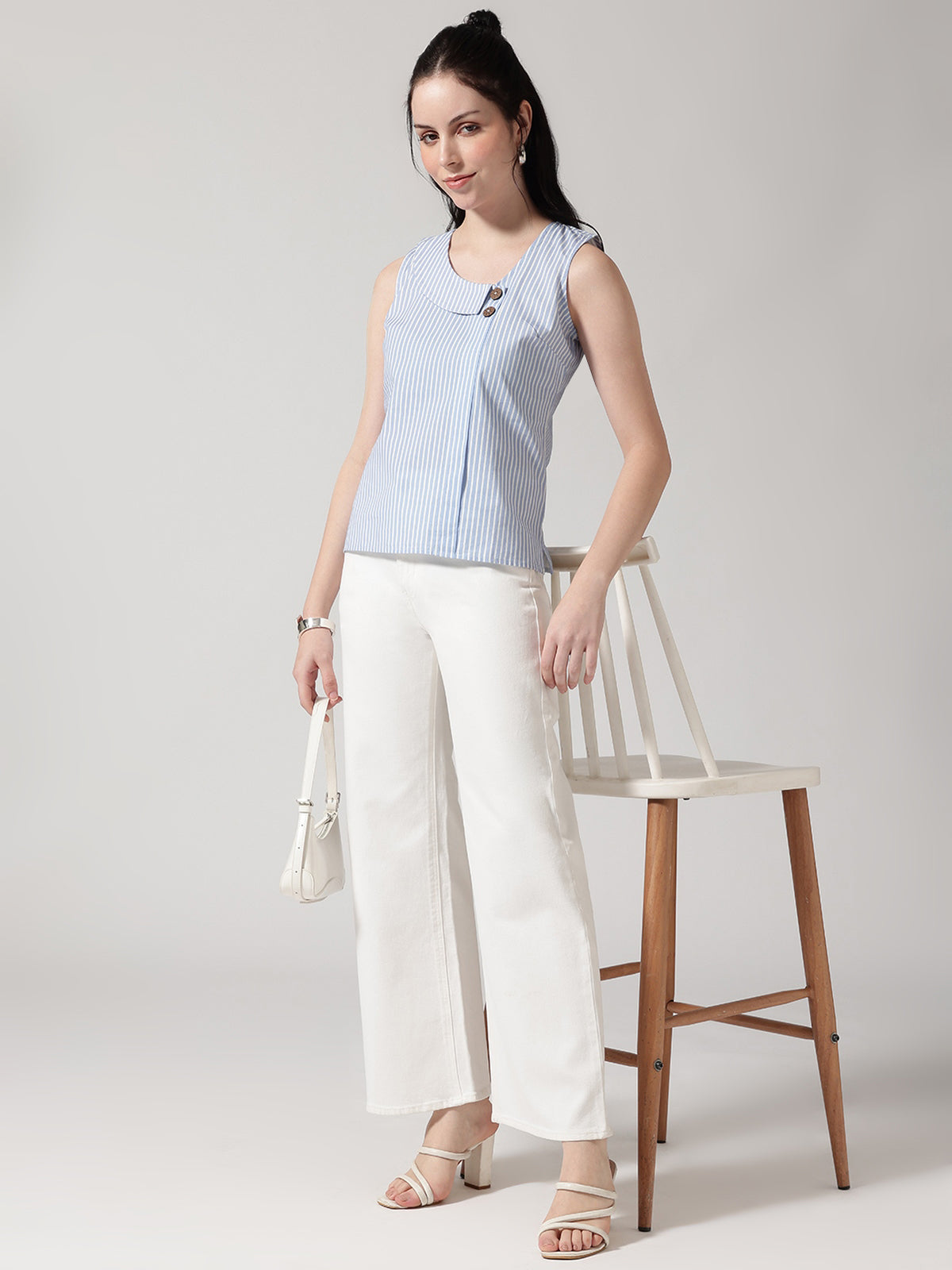 Blue Stripe Flat Collar Top