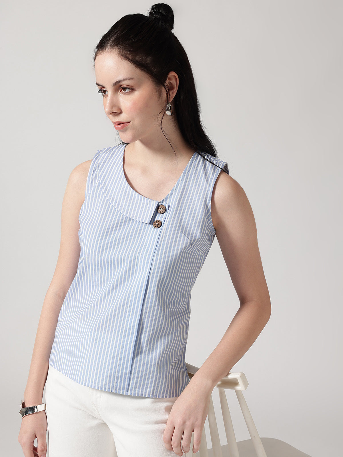 Blue Stripe Flat Collar Top