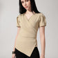 Beige Solid Asymmetric Wrap-Style Top