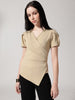 Beige Solid Asymmetric Wrap-Style Top
