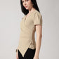 Beige Solid Asymmetric Wrap-Style Top