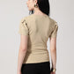 Beige Solid Asymmetric Wrap-Style Top