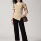 Beige Solid Asymmetric Wrap-Style Top