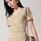 Beige Solid Asymmetric Wrap-Style Top