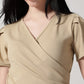 Beige Solid Asymmetric Wrap-Style Top
