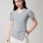 Grey Solid Asymmetric Wrap-Style Top