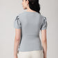 Grey Solid Asymmetric Wrap-Style Top