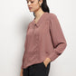 Grape Shake Long Collar Pintuck Full Sleeves Top