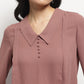 Grape Shake Long Collar Pintuck Full Sleeves Top