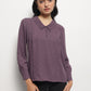 Gold Lavender Long Collar Pintuck Full Sleeves Top