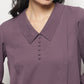 Gold Lavender Long Collar Pintuck Full Sleeves Top