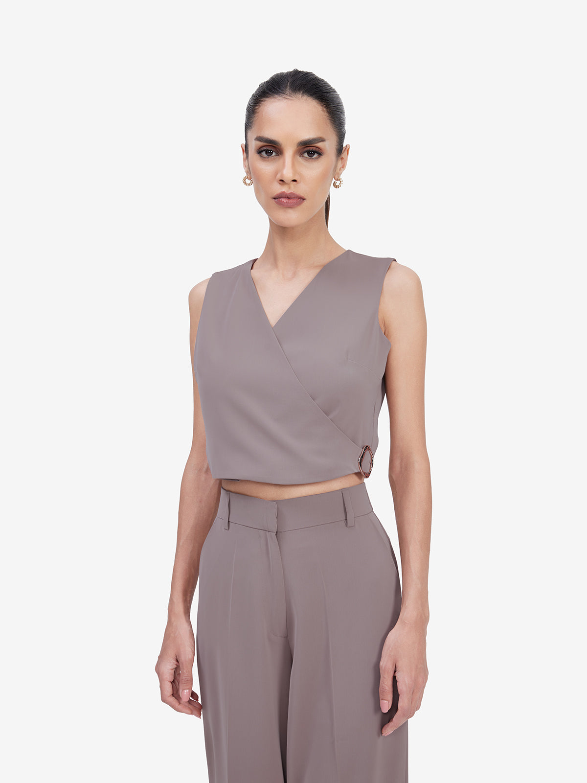 Light Brown Wrap Top