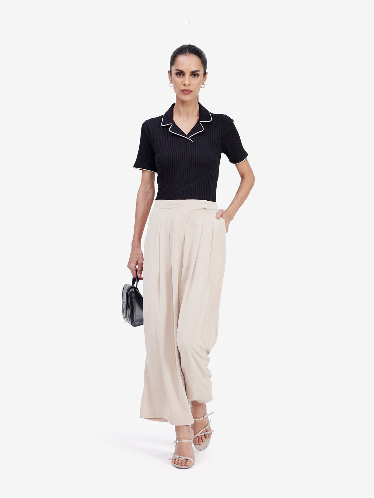 Black Lapel Collar Top