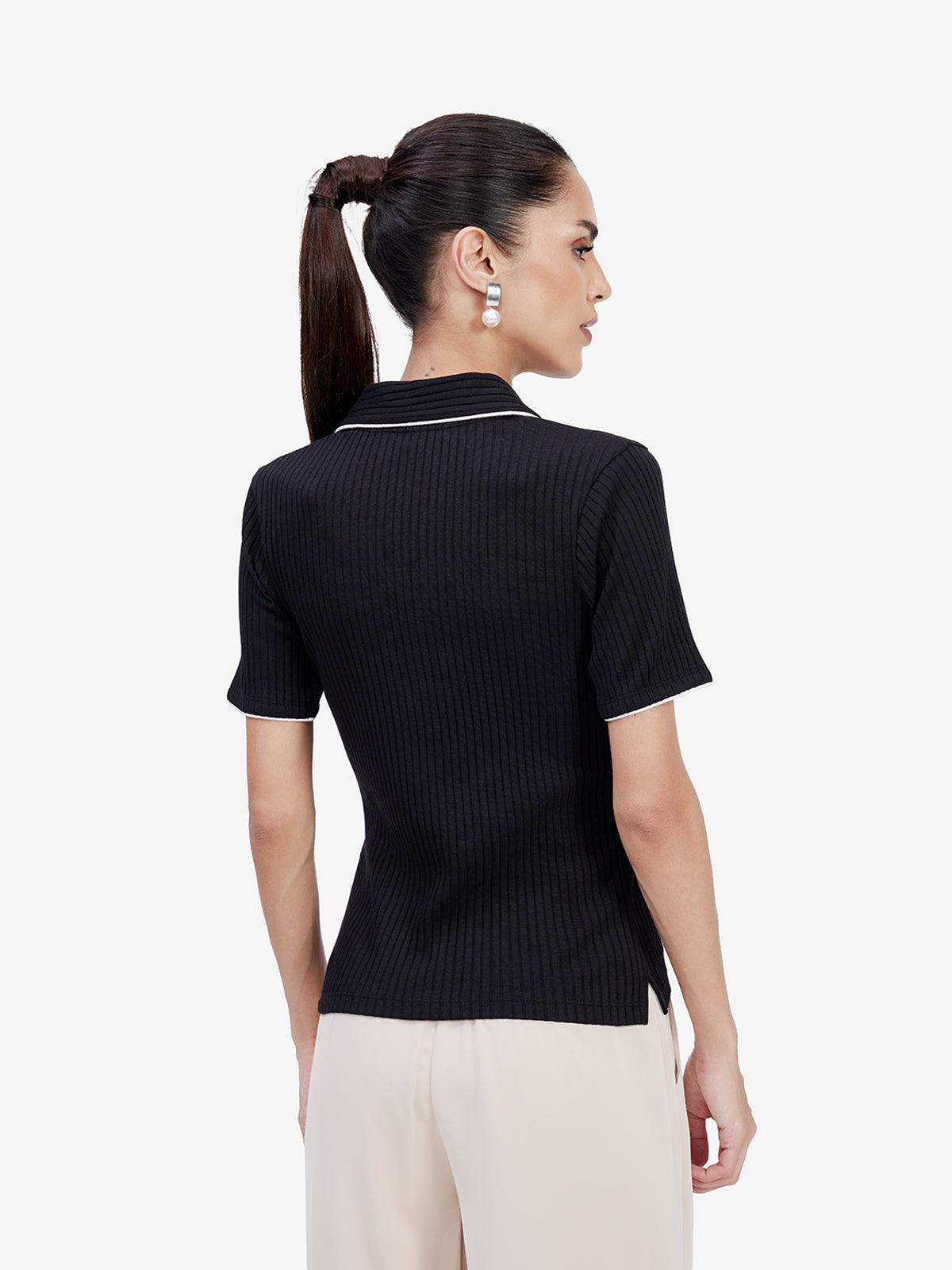 Black Lapel Collar Top