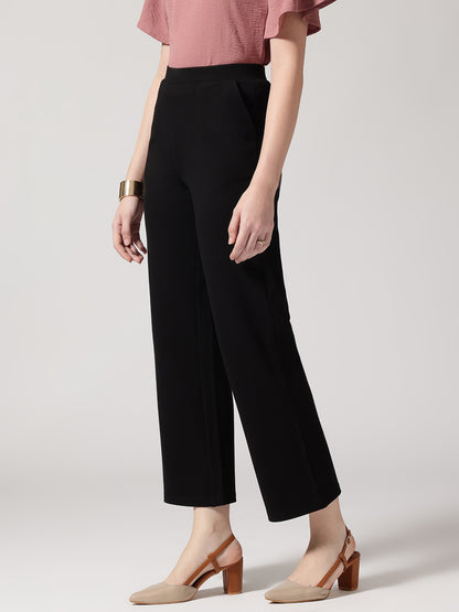 Black Slip On Wide Leg Trouser