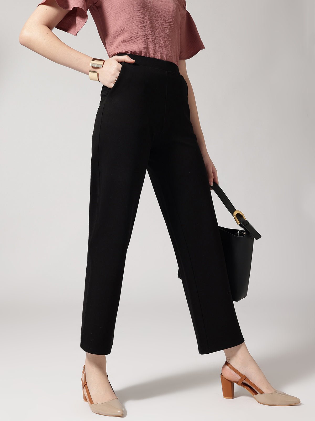 Black Slip On Wide Leg Trouser