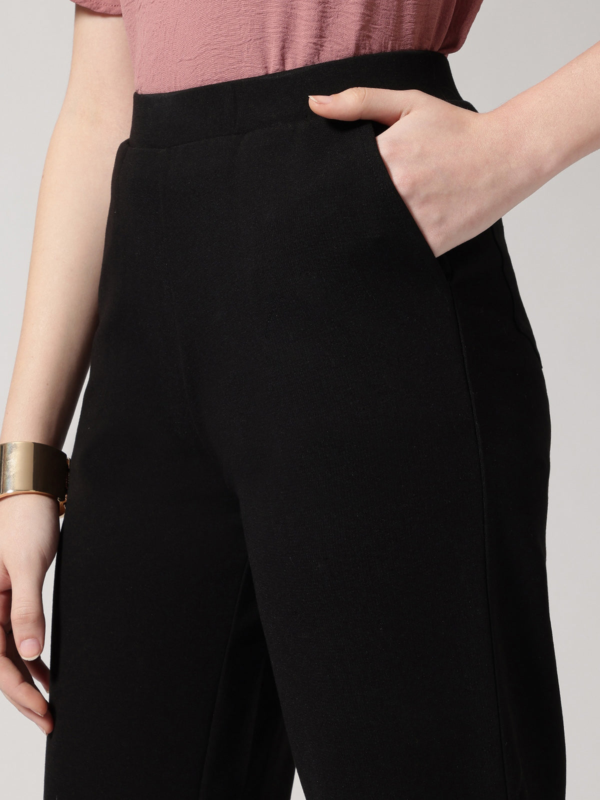 Black Slip On Wide Leg Trouser