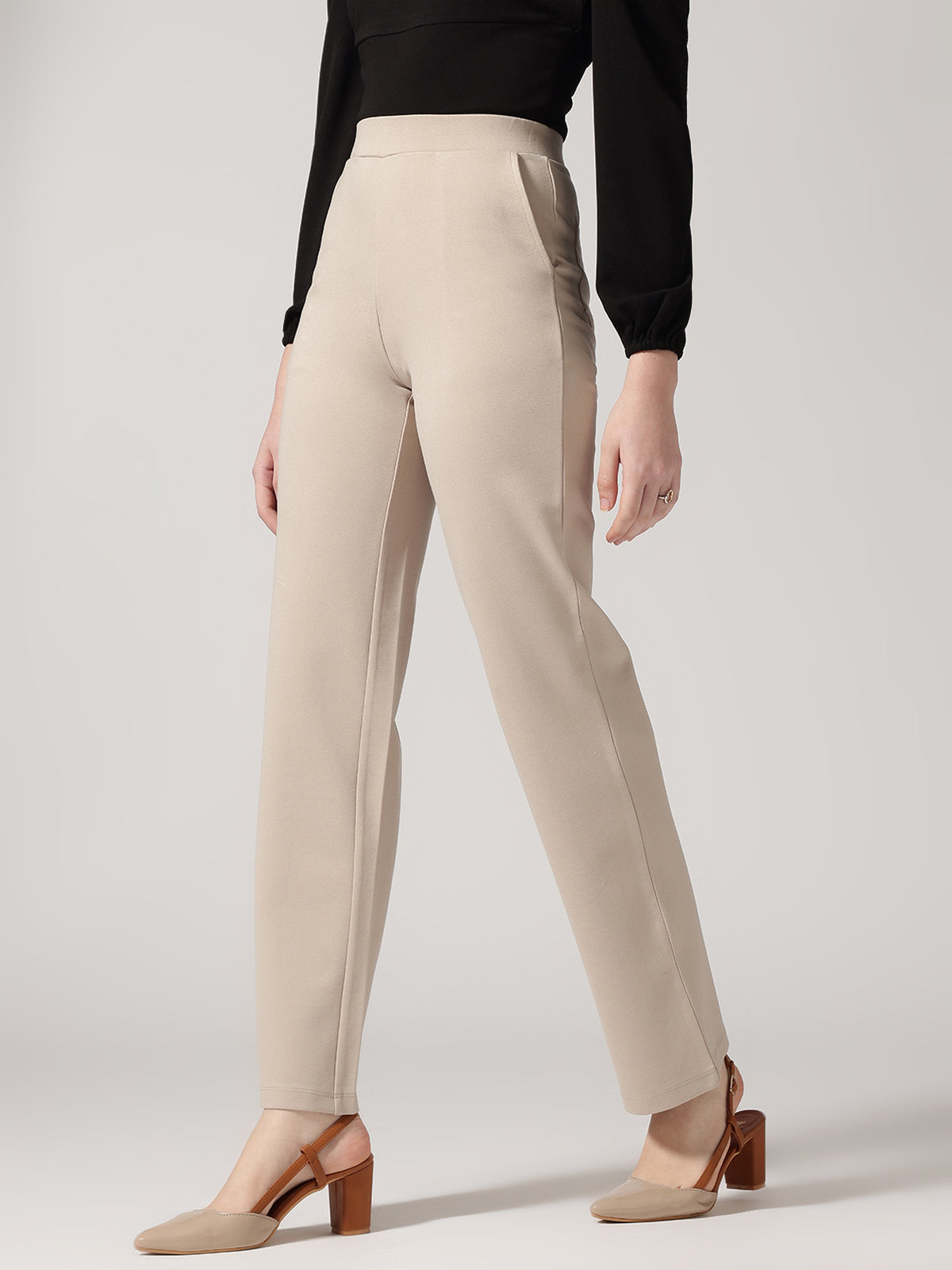 Ivory Slip On Wide Leg Trouser