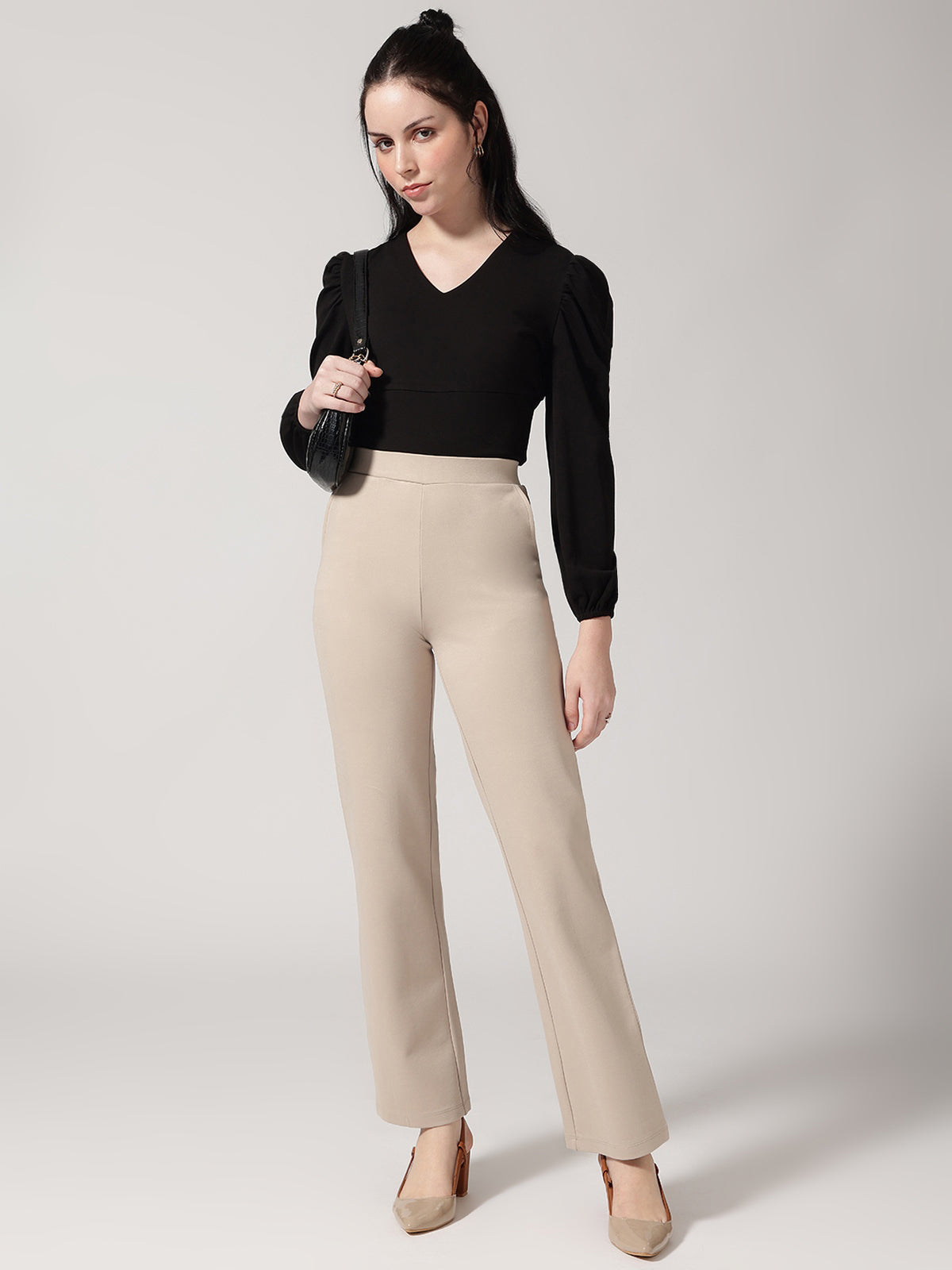 Ivory Slip On Wide Leg Trouser
