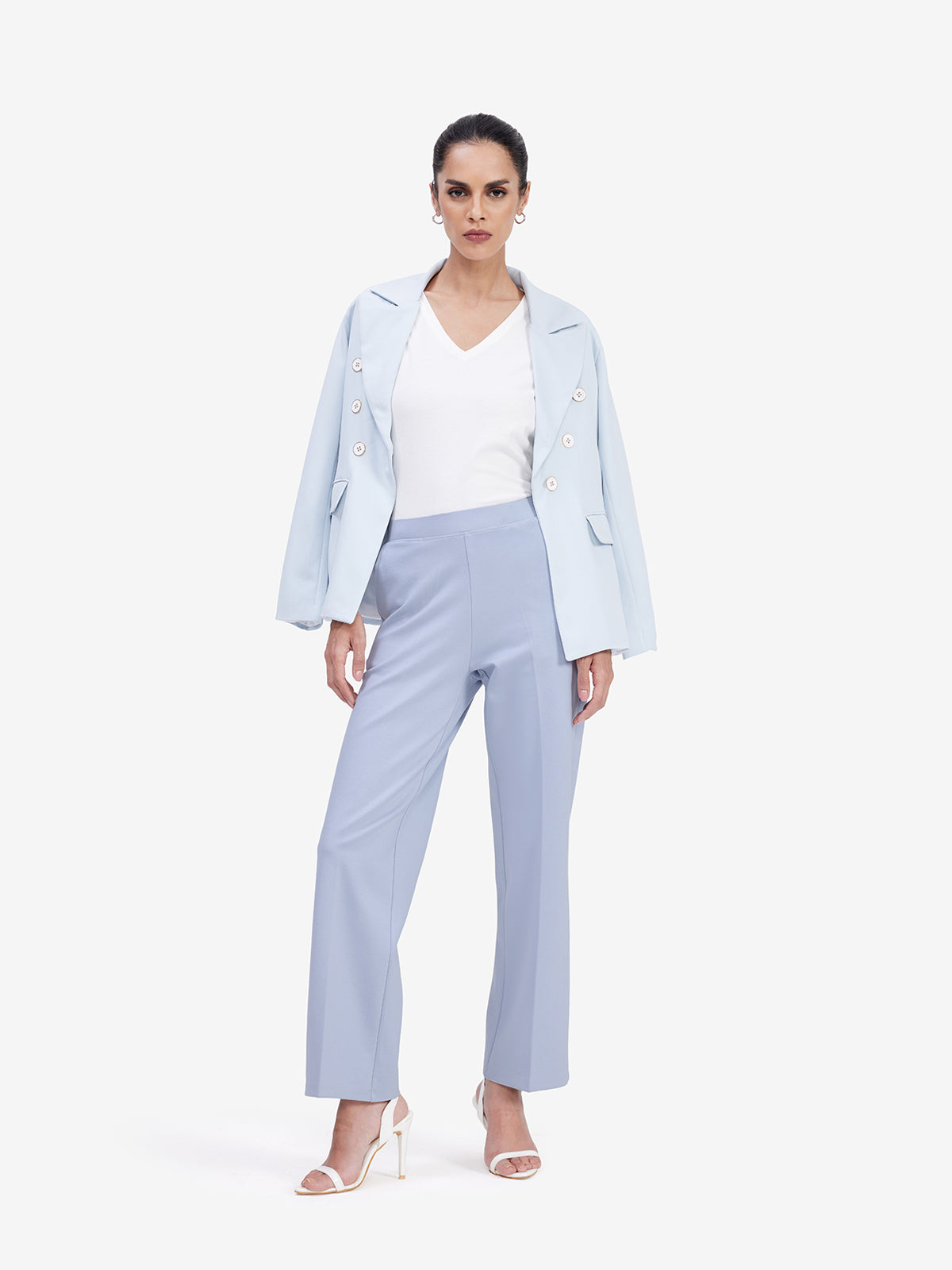 Powder Blue Slip On Trouser