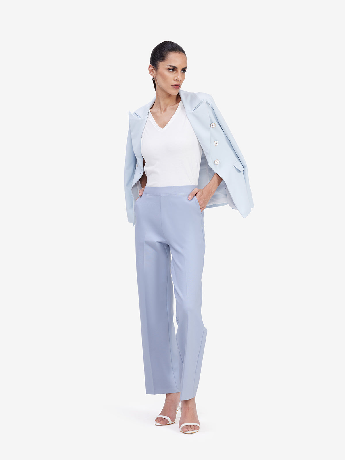Powder Blue Slip On Trouser
