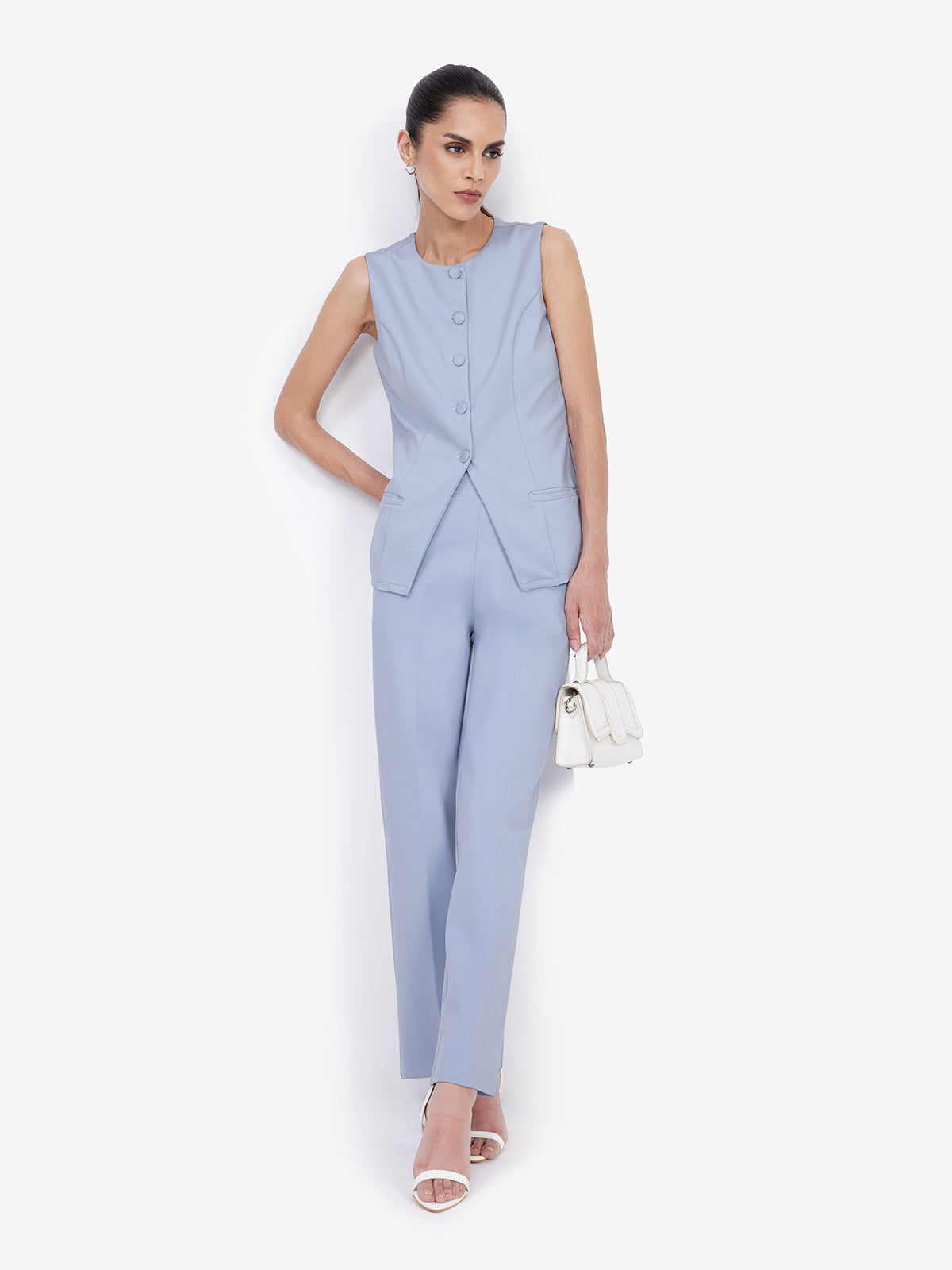 Powder Blue Slip On Trouser